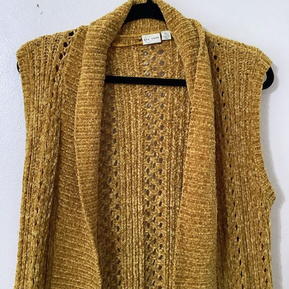 Mustard Yellow Chunky Knit Casual Autumn Fall Cozycore Comfy Open Vest XS - Picture 2 of 8